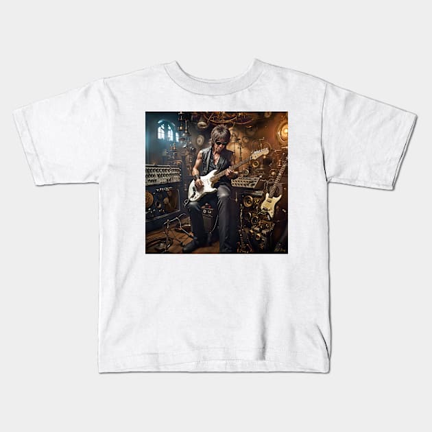 Jeff Beck Steampunk Kids T-Shirt by IconsPopArt